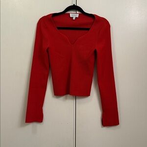 & Other Stories Ribbed Fitted Sweetheart Neck Knit Top In Red Women's Size M